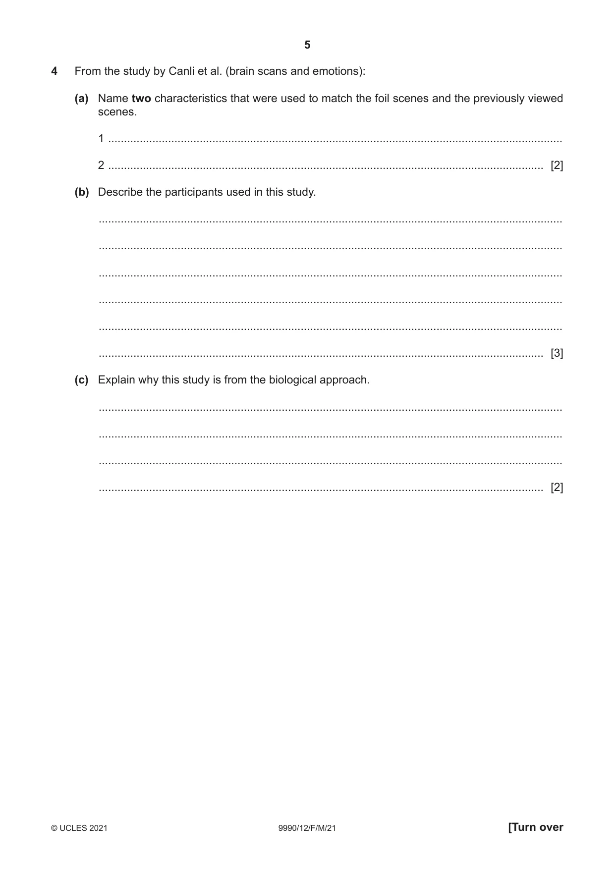 Cambridge A Level Psychology (from 2018) 9990 2021 Feb/March Paper 1 · Variant 2 question paper, page 5 of 12