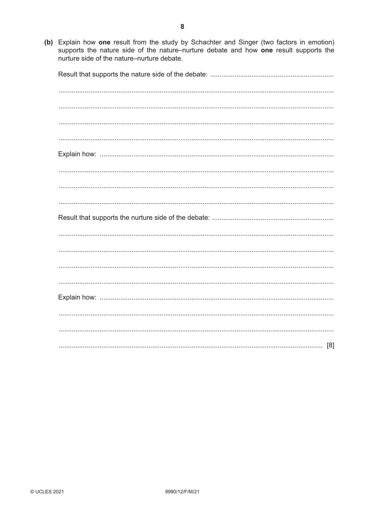 Cambridge A Level Psychology (from 2018) 9990 2021 Feb/March Paper 1 · Variant 2 question paper, page 8 of 12