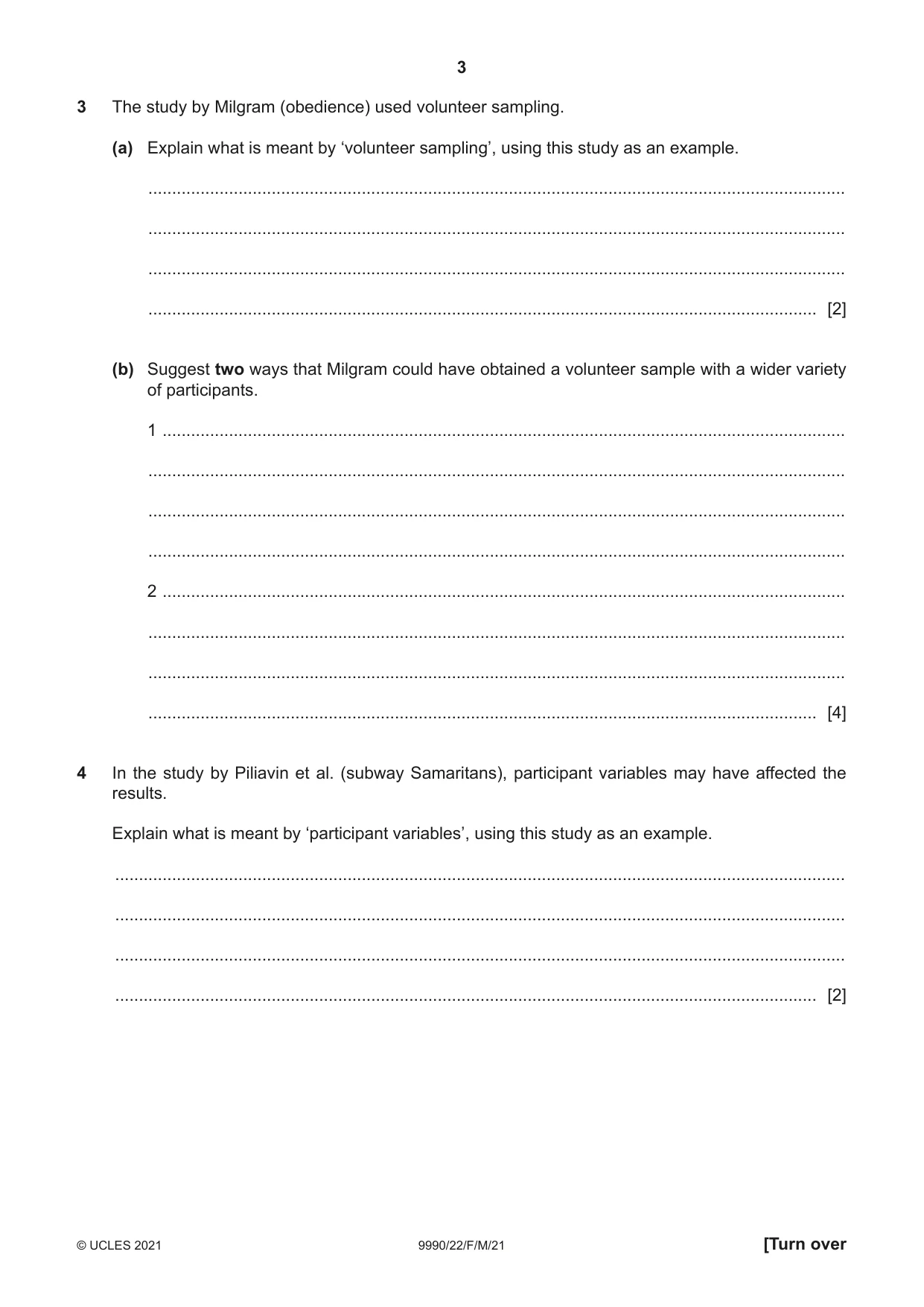 Cambridge A Level Psychology (from 2018) 9990 2021 Feb/March Paper 2 · Variant 2 question paper, page 3 of 12