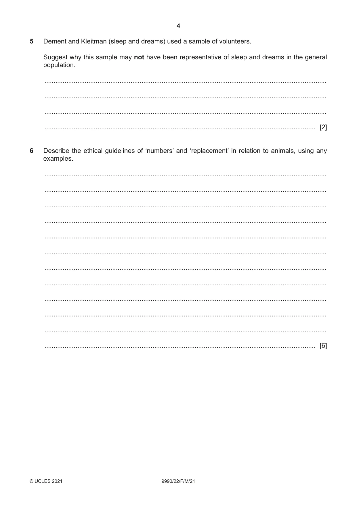 Cambridge A Level Psychology (from 2018) 9990 2021 Feb/March Paper 2 · Variant 2 question paper, page 4 of 12