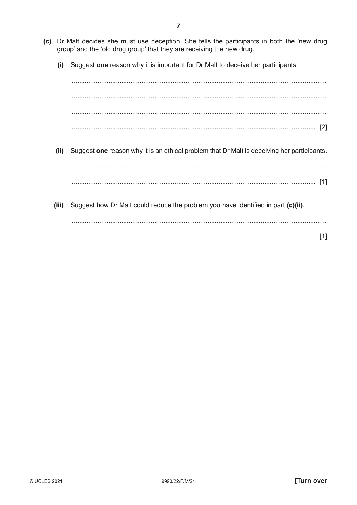 Cambridge A Level Psychology (from 2018) 9990 2021 Feb/March Paper 2 · Variant 2 question paper, page 7 of 12