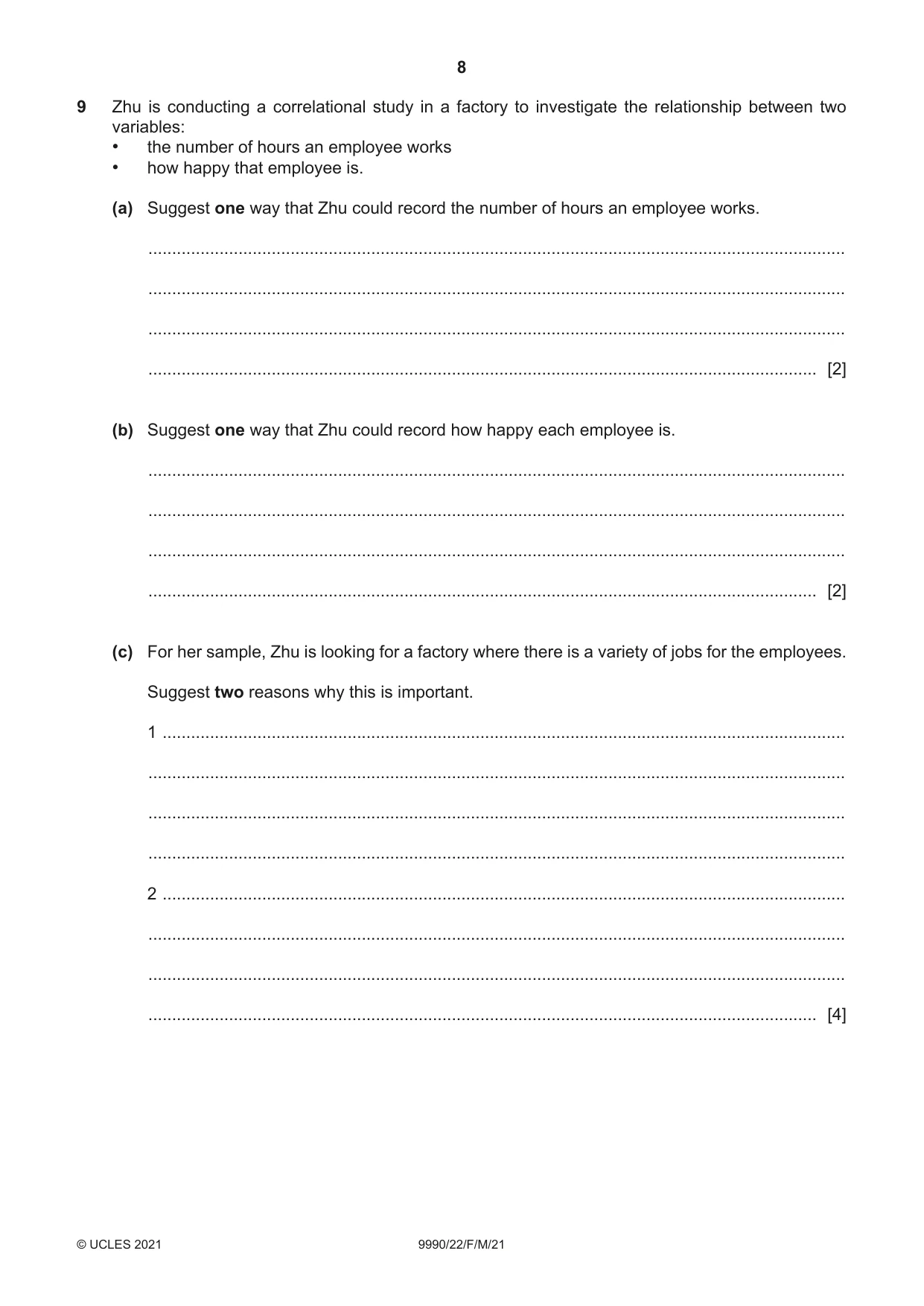 Cambridge A Level Psychology (from 2018) 9990 2021 Feb/March Paper 2 · Variant 2 question paper, page 8 of 12