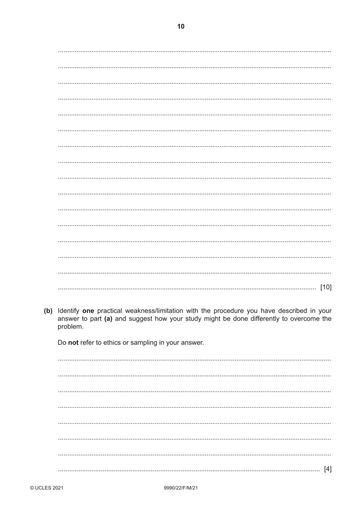 Cambridge A Level Psychology (from 2018) 9990 2021 Feb/March Paper 2 · Variant 2 question paper, page 10 of 12