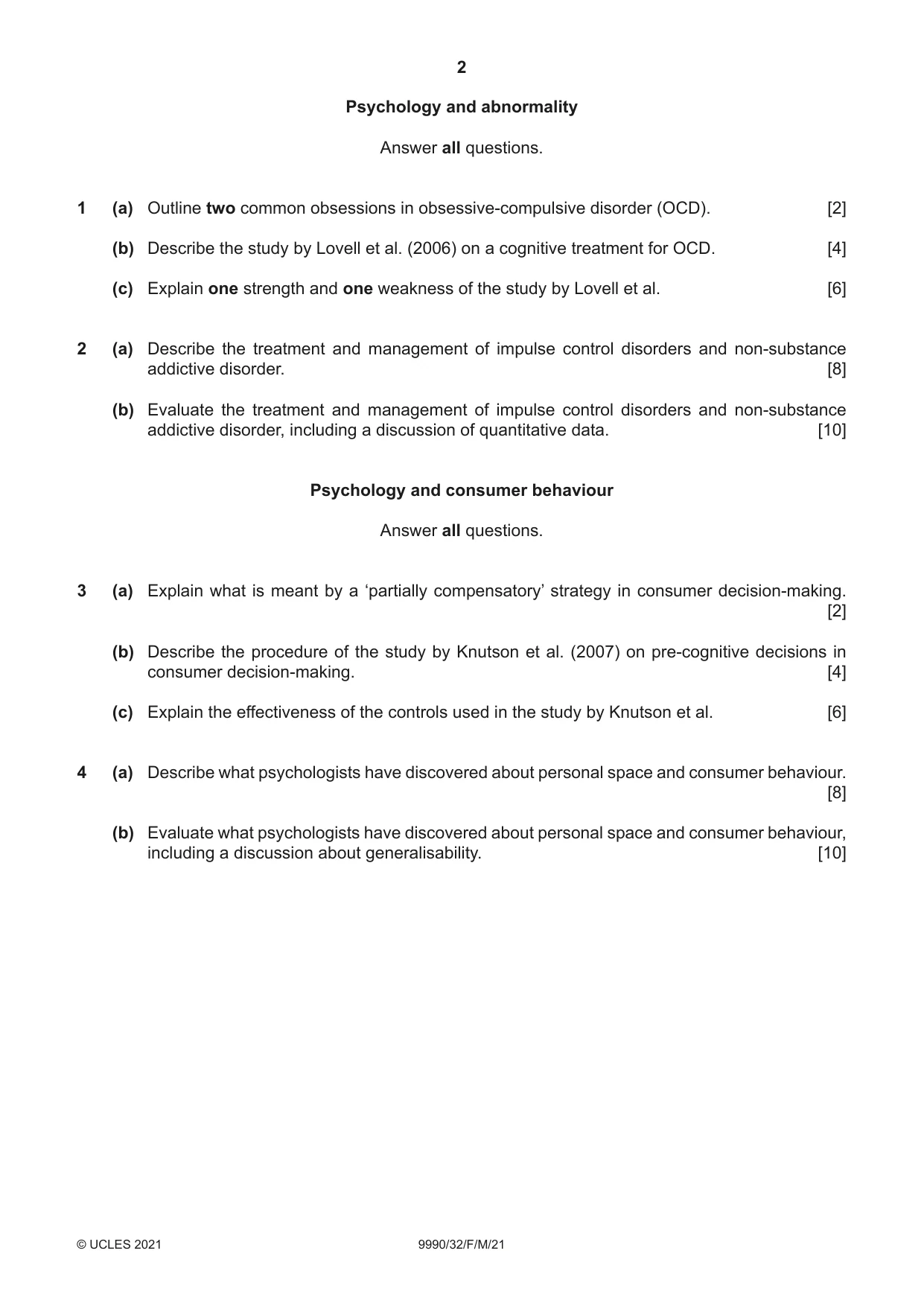 Cambridge A Level Psychology (from 2018) 9990 2021 Feb/March Paper 3 · Variant 2 question paper, page 2 of 4
