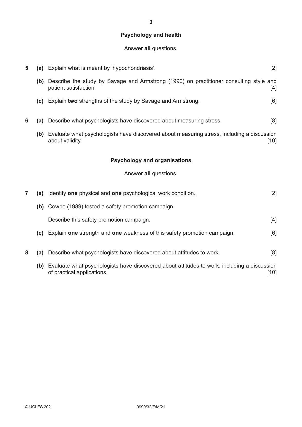 Cambridge A Level Psychology (from 2018) 9990 2021 Feb/March Paper 3 · Variant 2 question paper, page 3 of 4