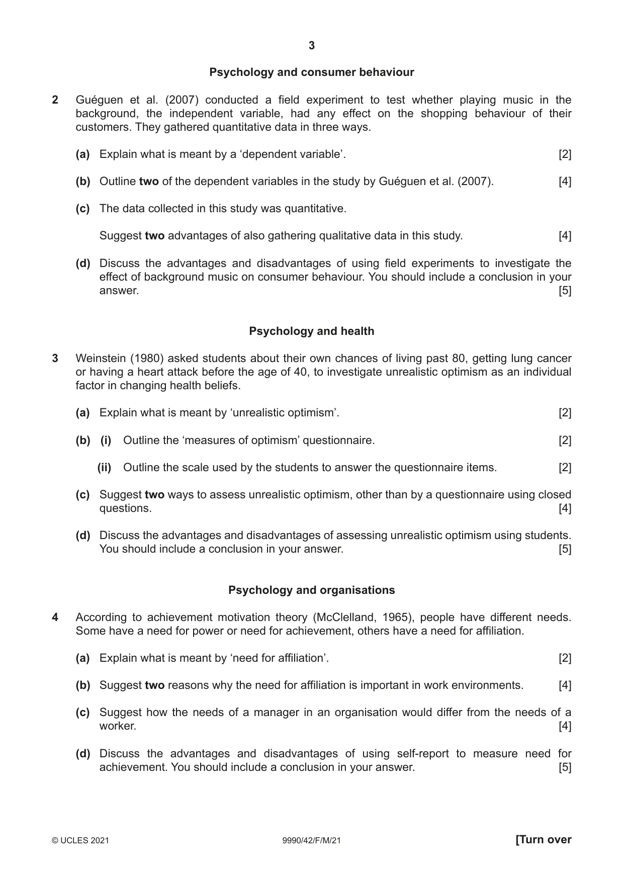 Cambridge A Level Psychology (from 2018) 9990 2021 Feb/March Paper 4 · Variant 2 question paper, page 3 of 8