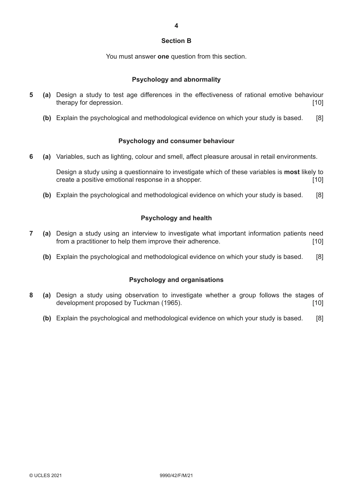 Cambridge A Level Psychology (from 2018) 9990 2021 Feb/March Paper 4 · Variant 2 question paper, page 4 of 8