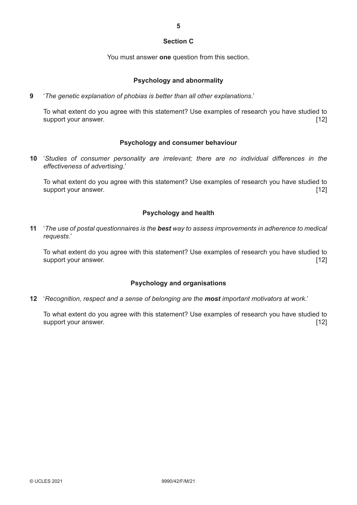 Cambridge A Level Psychology (from 2018) 9990 2021 Feb/March Paper 4 · Variant 2 question paper, page 5 of 8