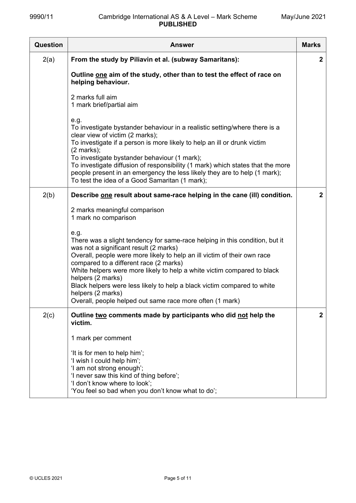 Mark scheme, page 5 of 11