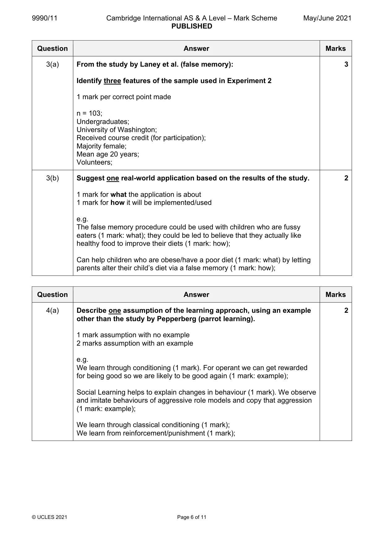 Mark scheme, page 6 of 11