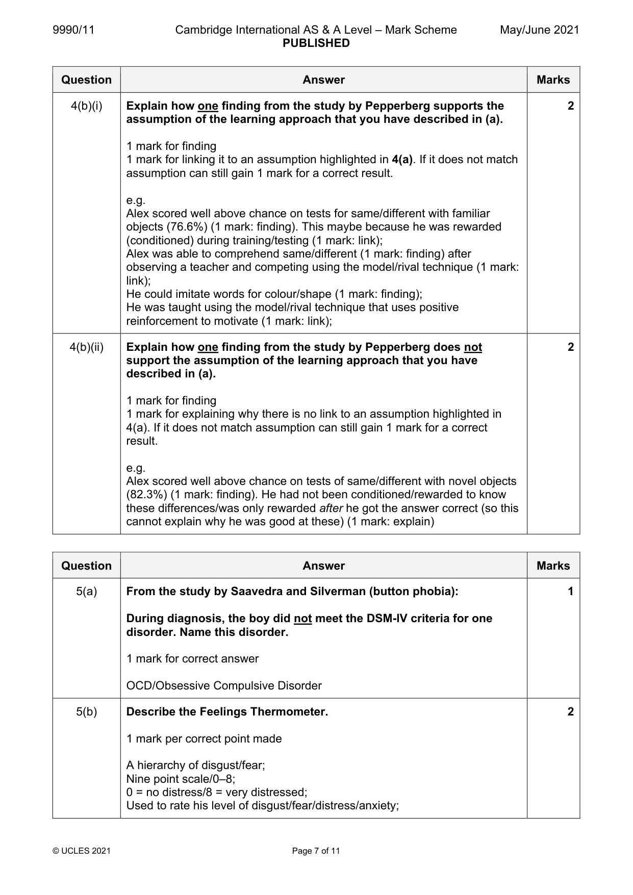 Mark scheme, page 7 of 11