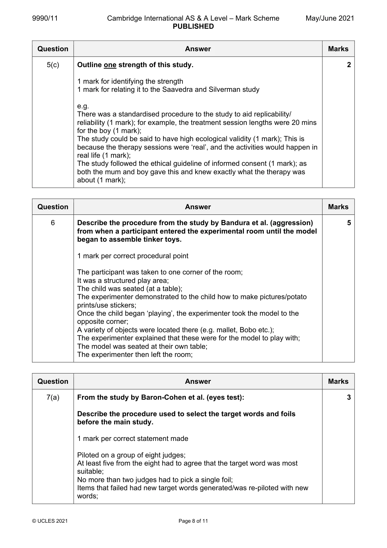 Mark scheme, page 8 of 11