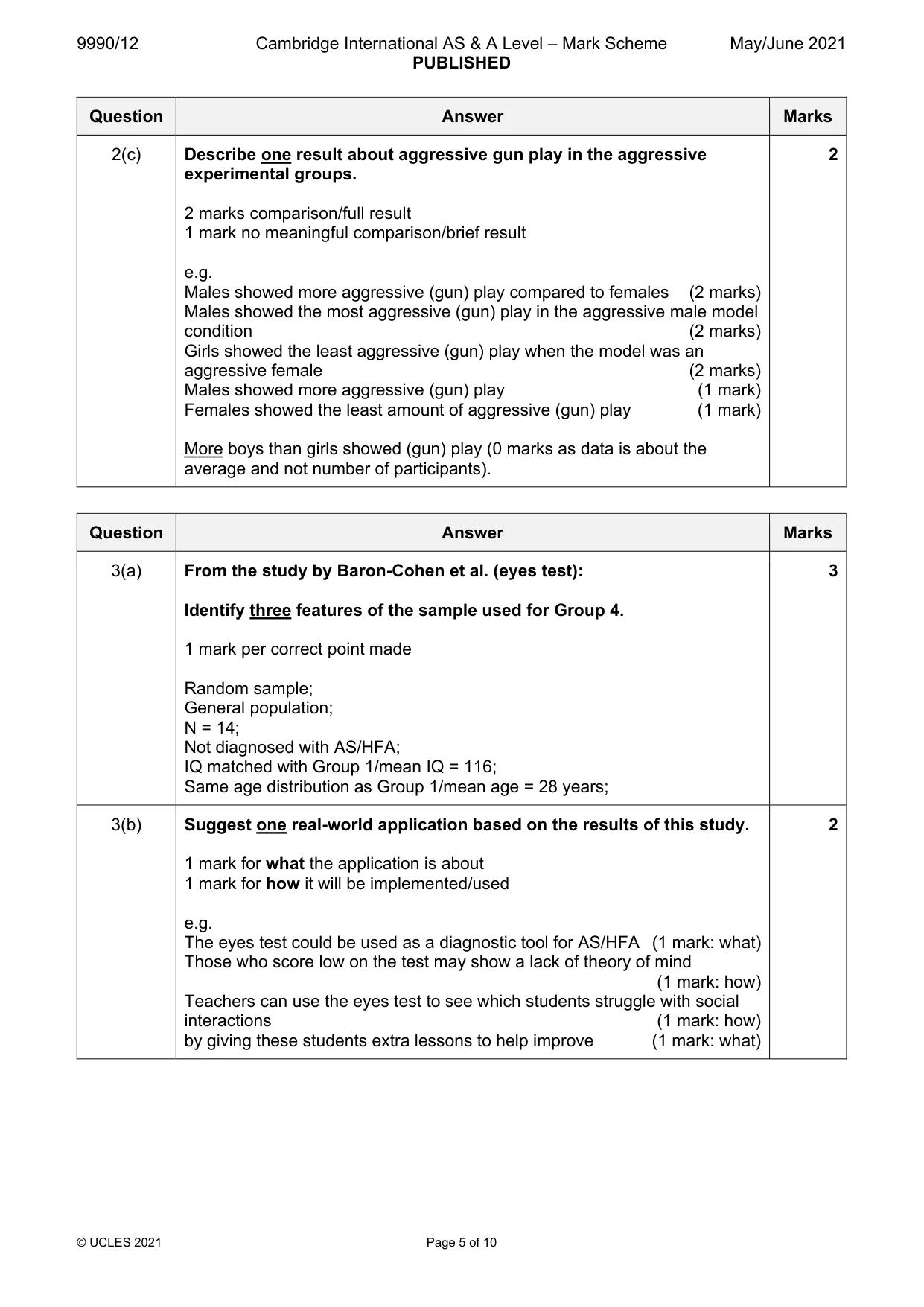 Mark scheme, page 5 of 10