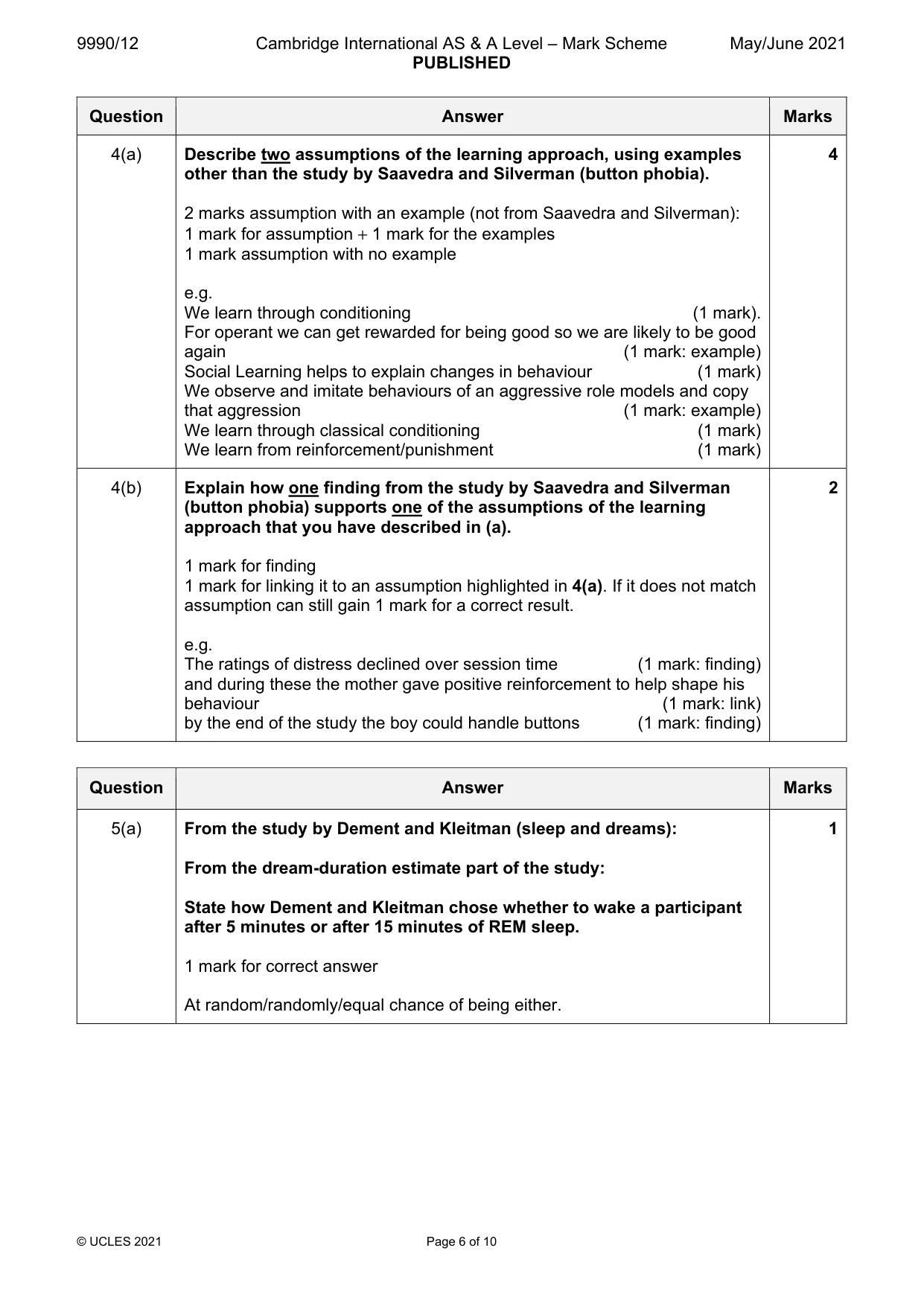 Mark scheme, page 6 of 10