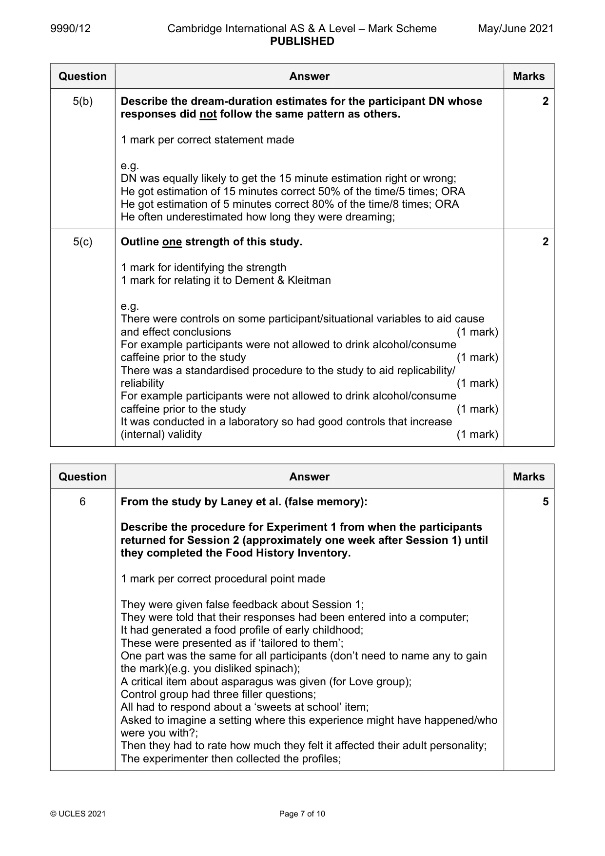 Mark scheme, page 7 of 10