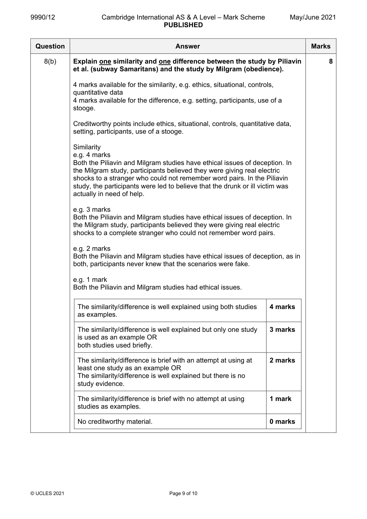 Mark scheme, page 9 of 10