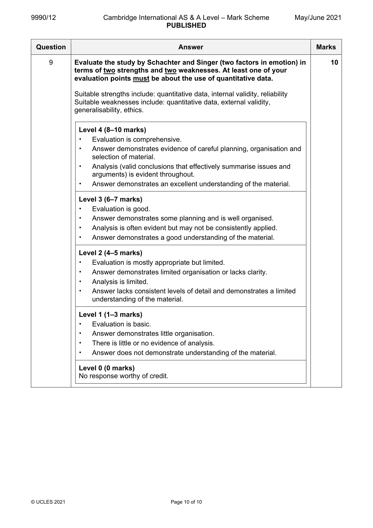Mark scheme, page 10 of 10