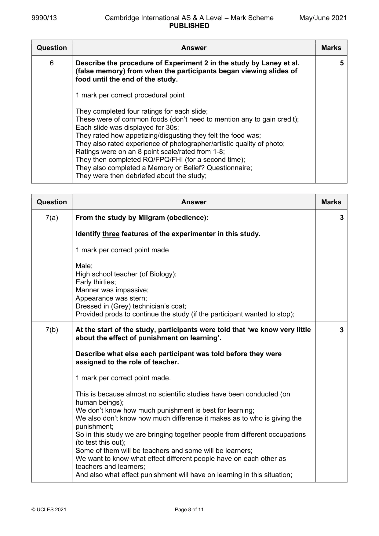 Mark scheme, page 8 of 11