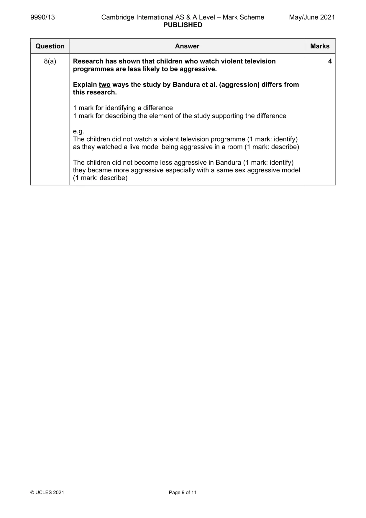 Mark scheme, page 9 of 11