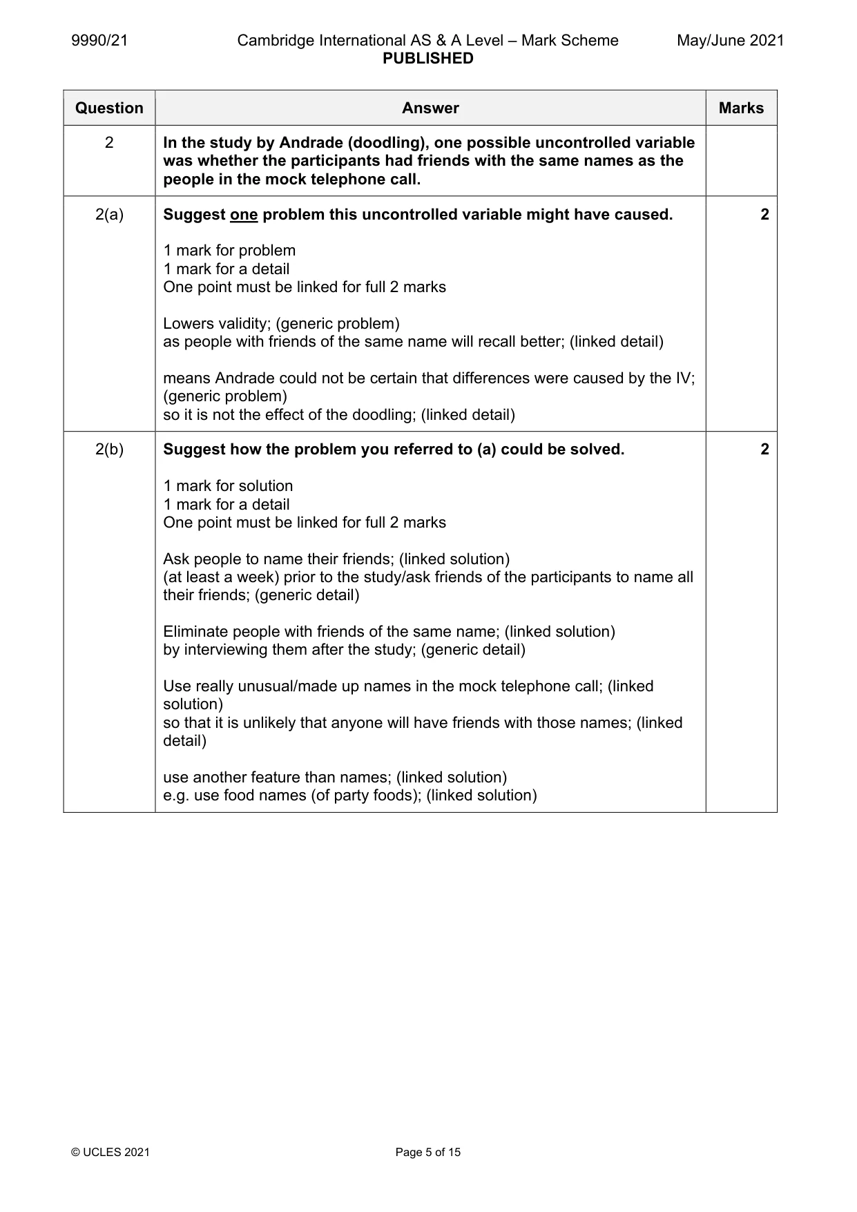 Mark scheme, page 5 of 15
