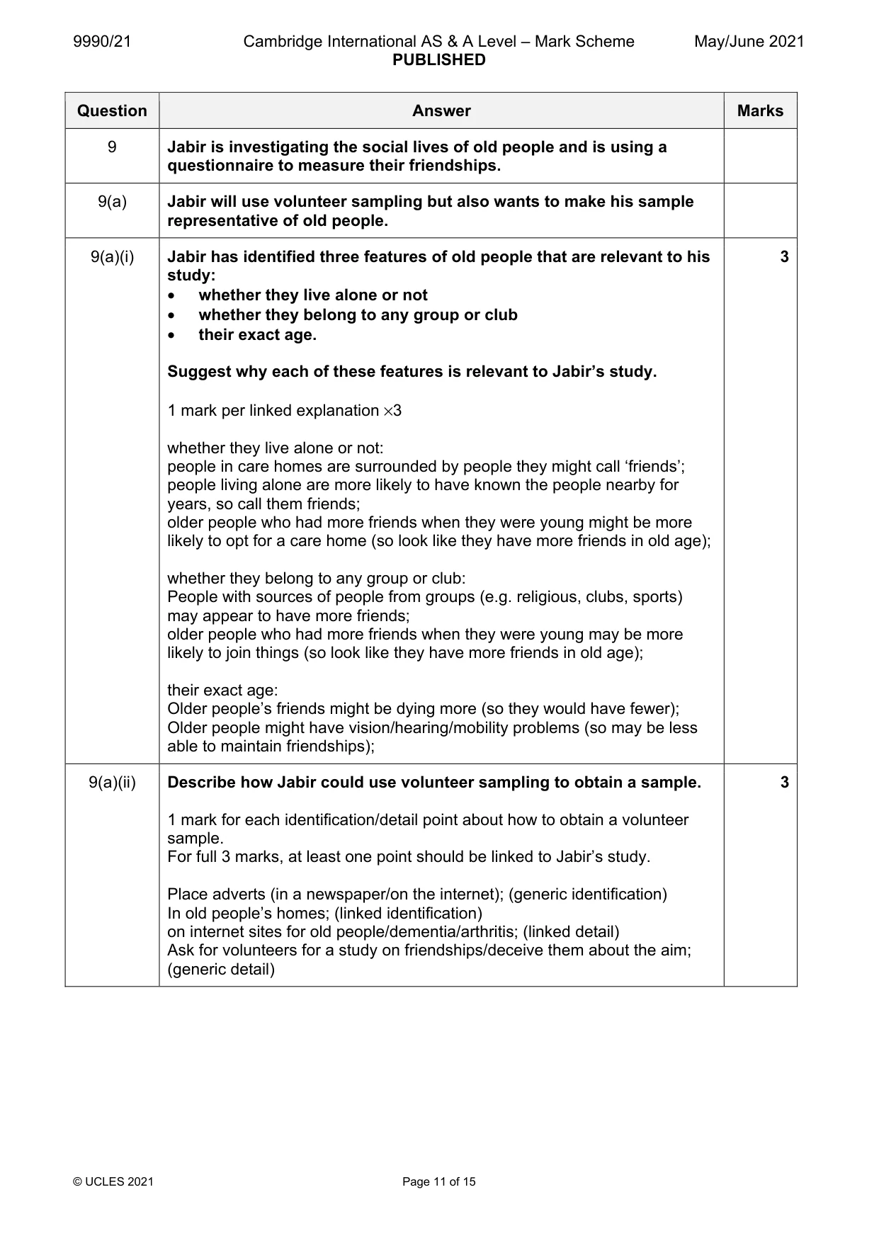 Mark scheme, page 11 of 15