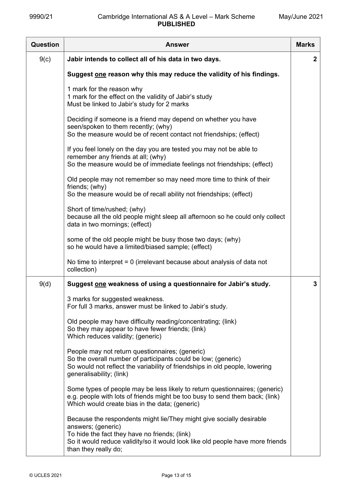 Mark scheme, page 13 of 15