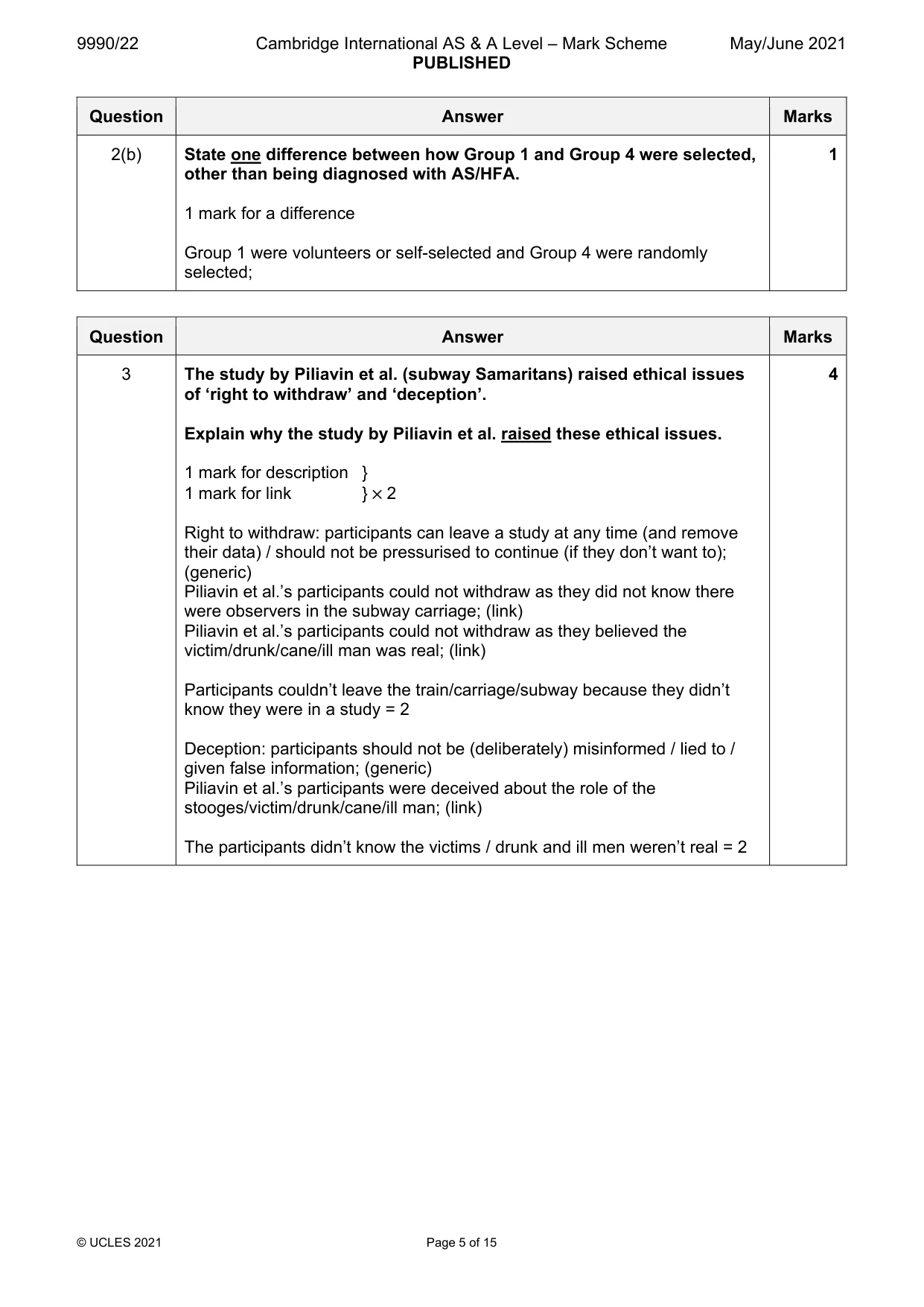 Mark scheme, page 5 of 15
