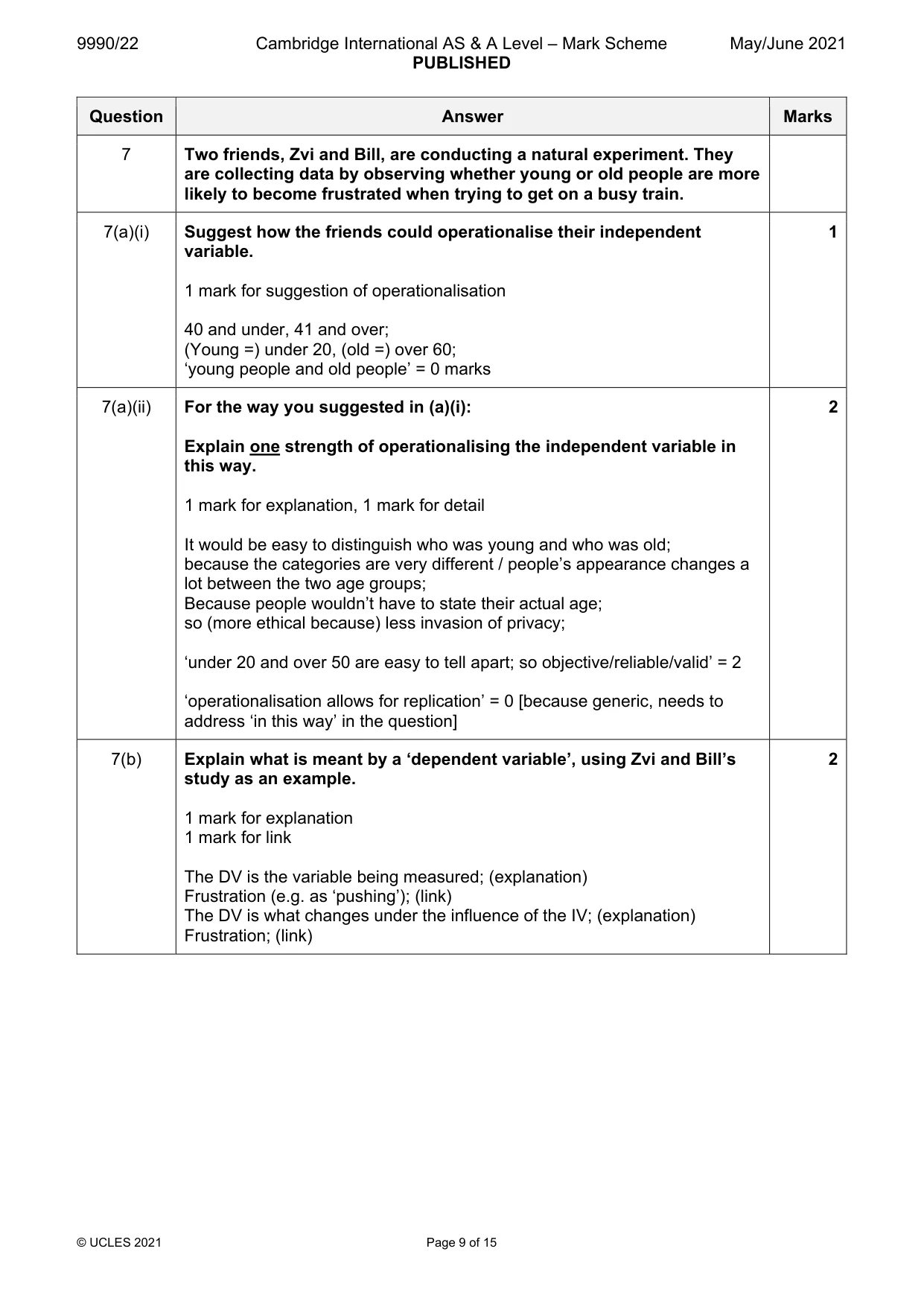 Mark scheme, page 9 of 15