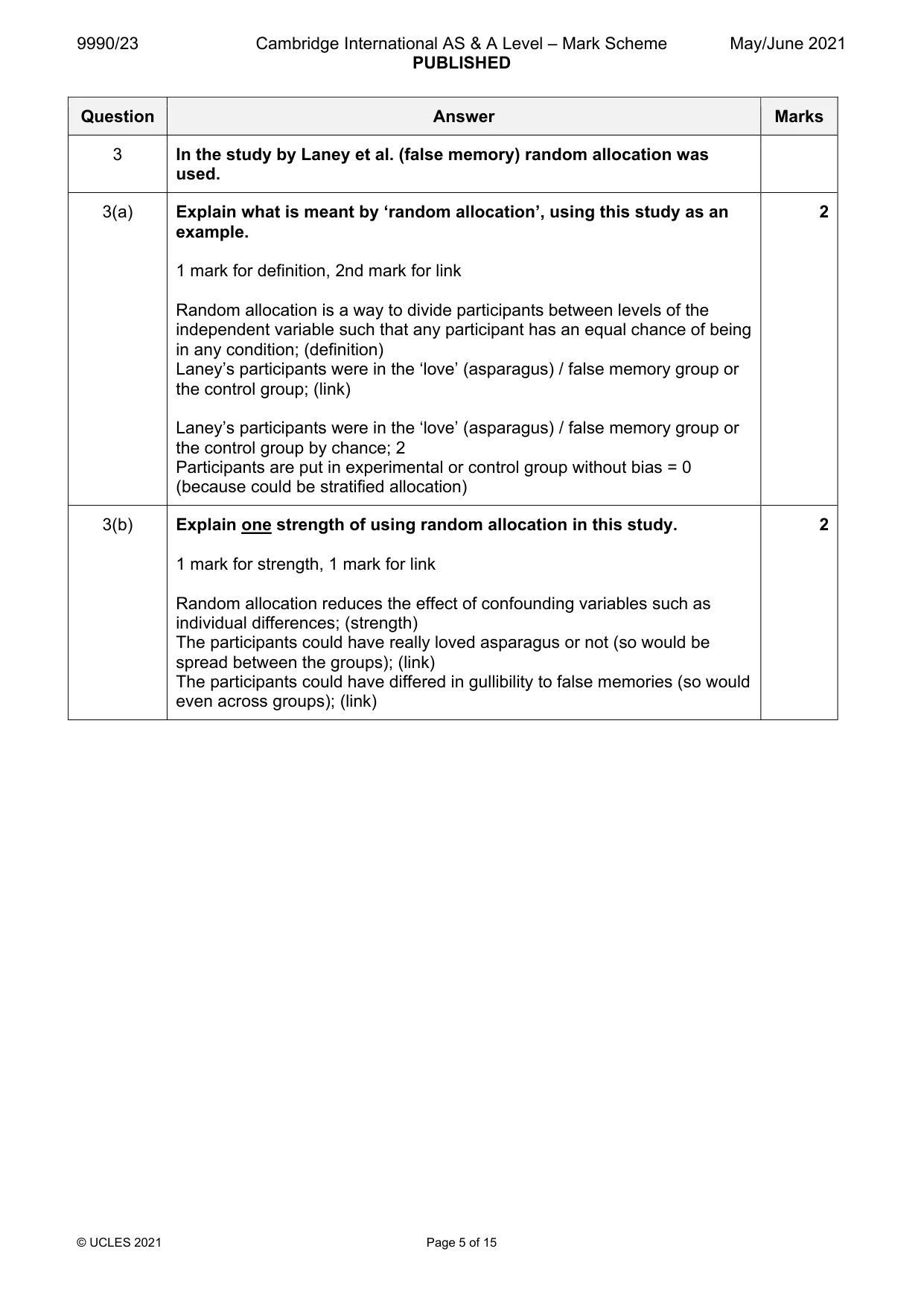 Mark scheme, page 5 of 15