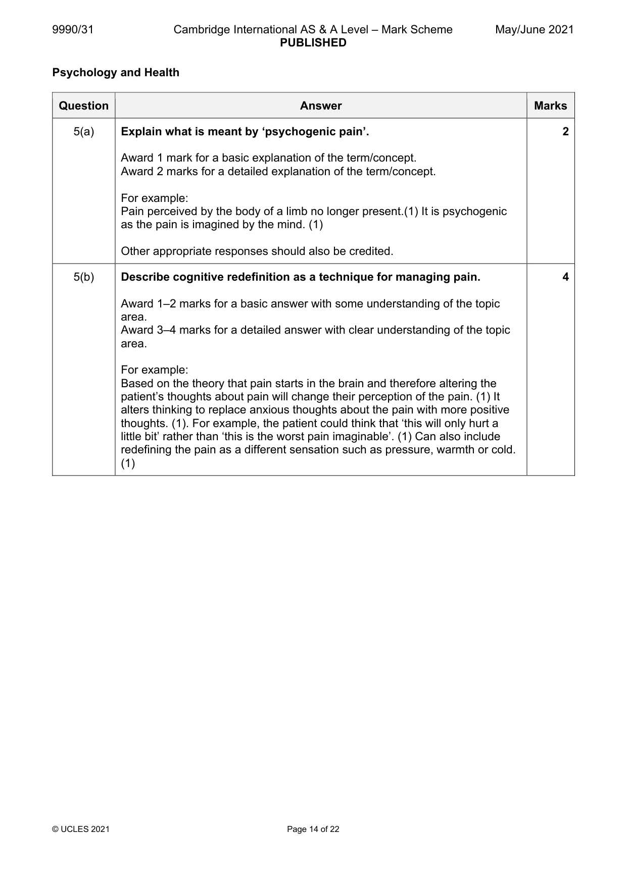 Mark scheme, page 14 of 22