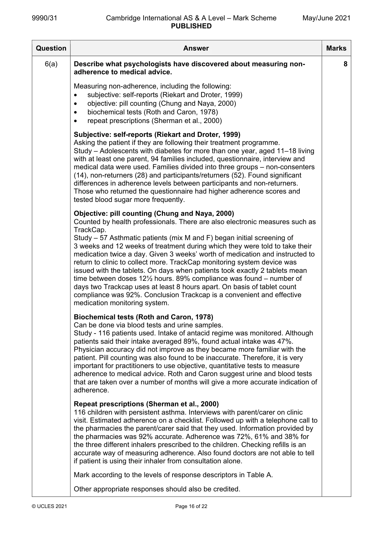 Mark scheme, page 16 of 22