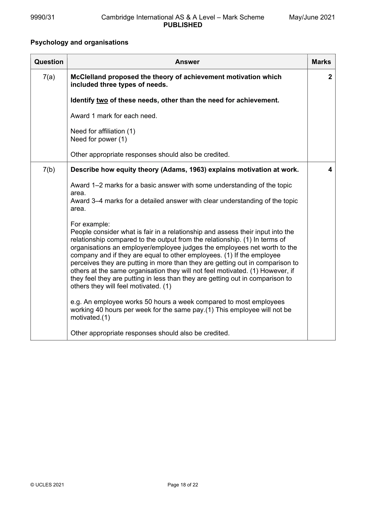 Mark scheme, page 18 of 22