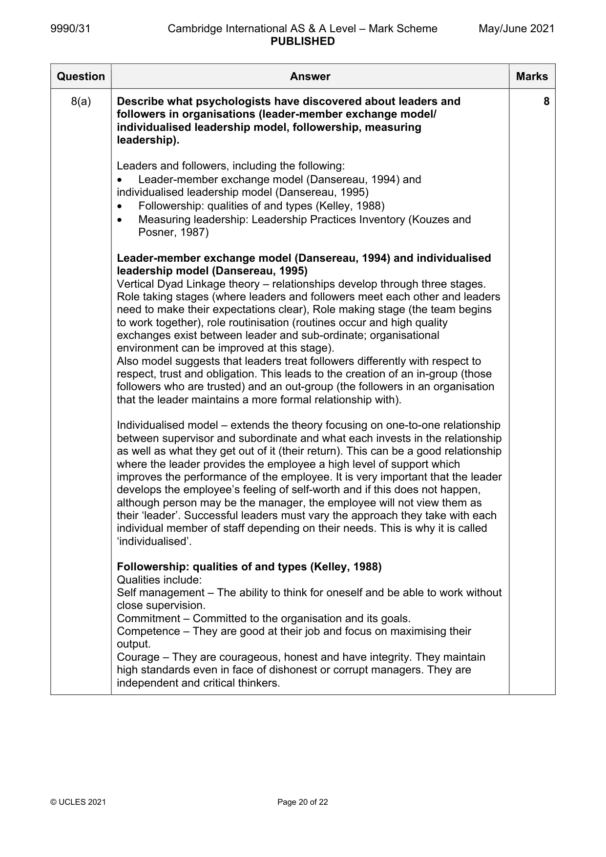 Mark scheme, page 20 of 22