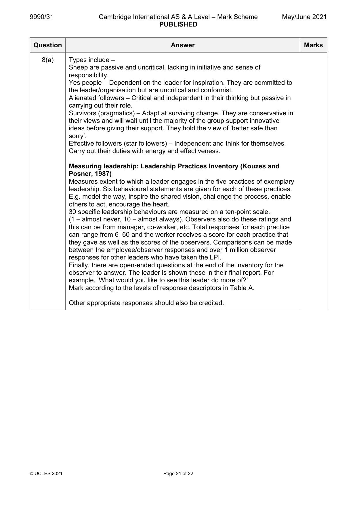 Mark scheme, page 21 of 22