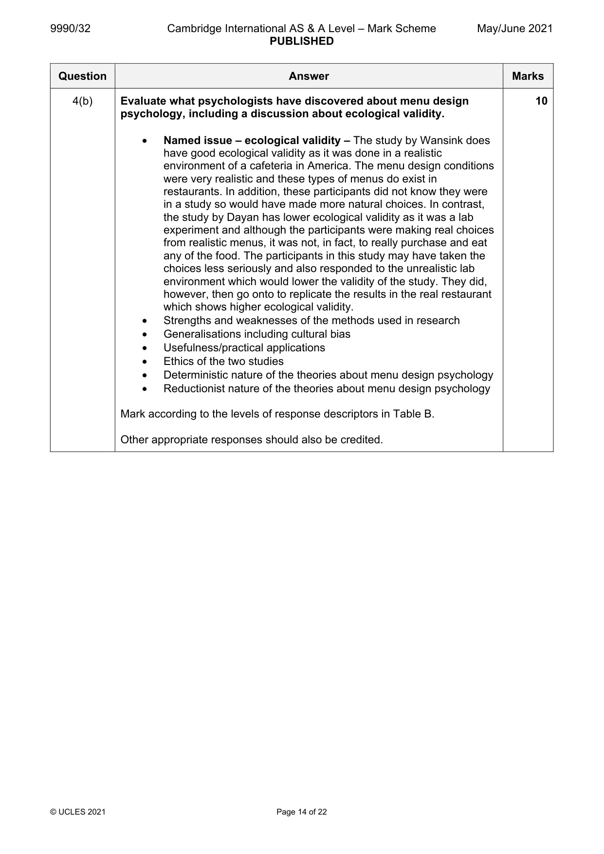 Mark scheme, page 14 of 22