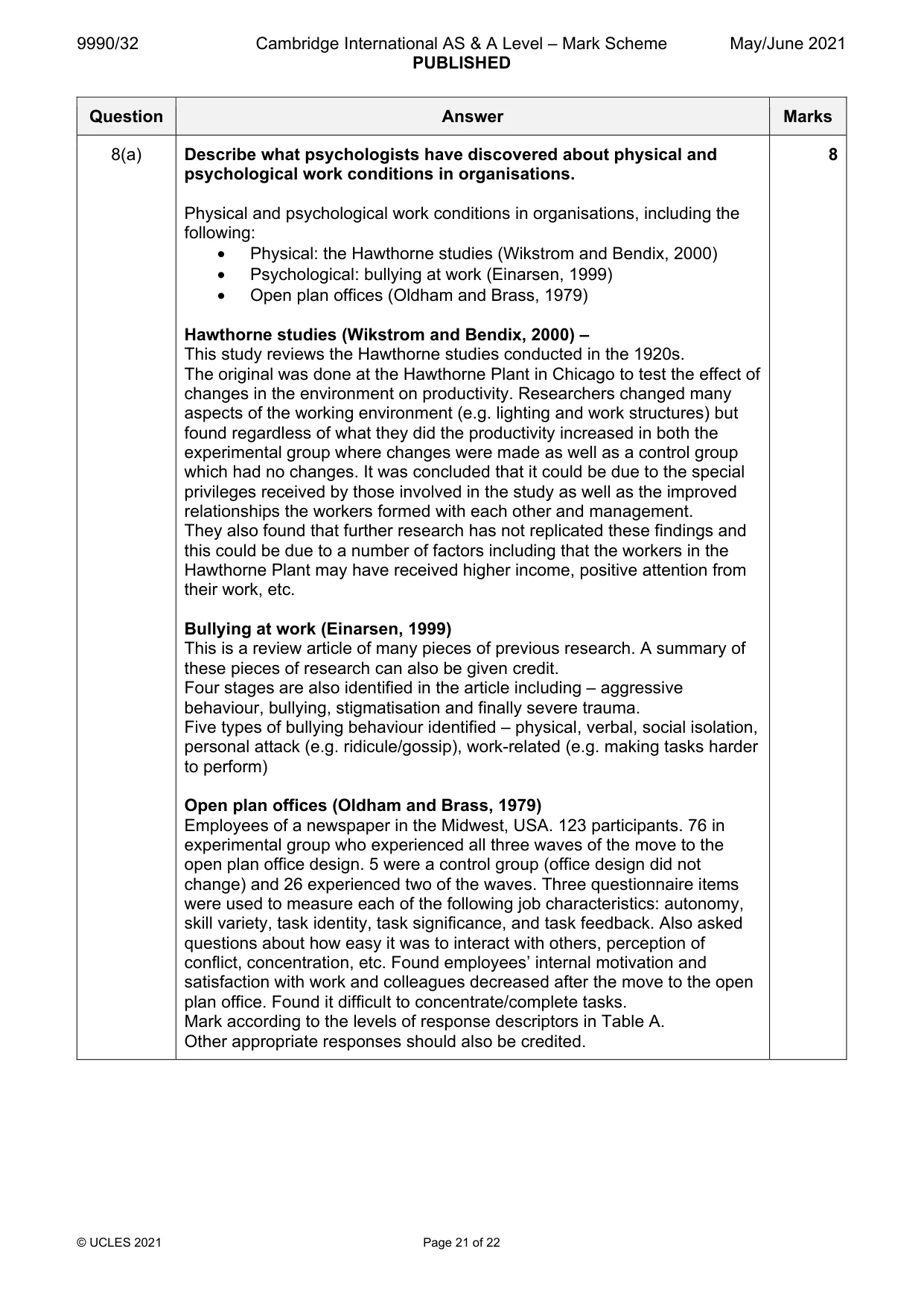 Mark scheme, page 21 of 22