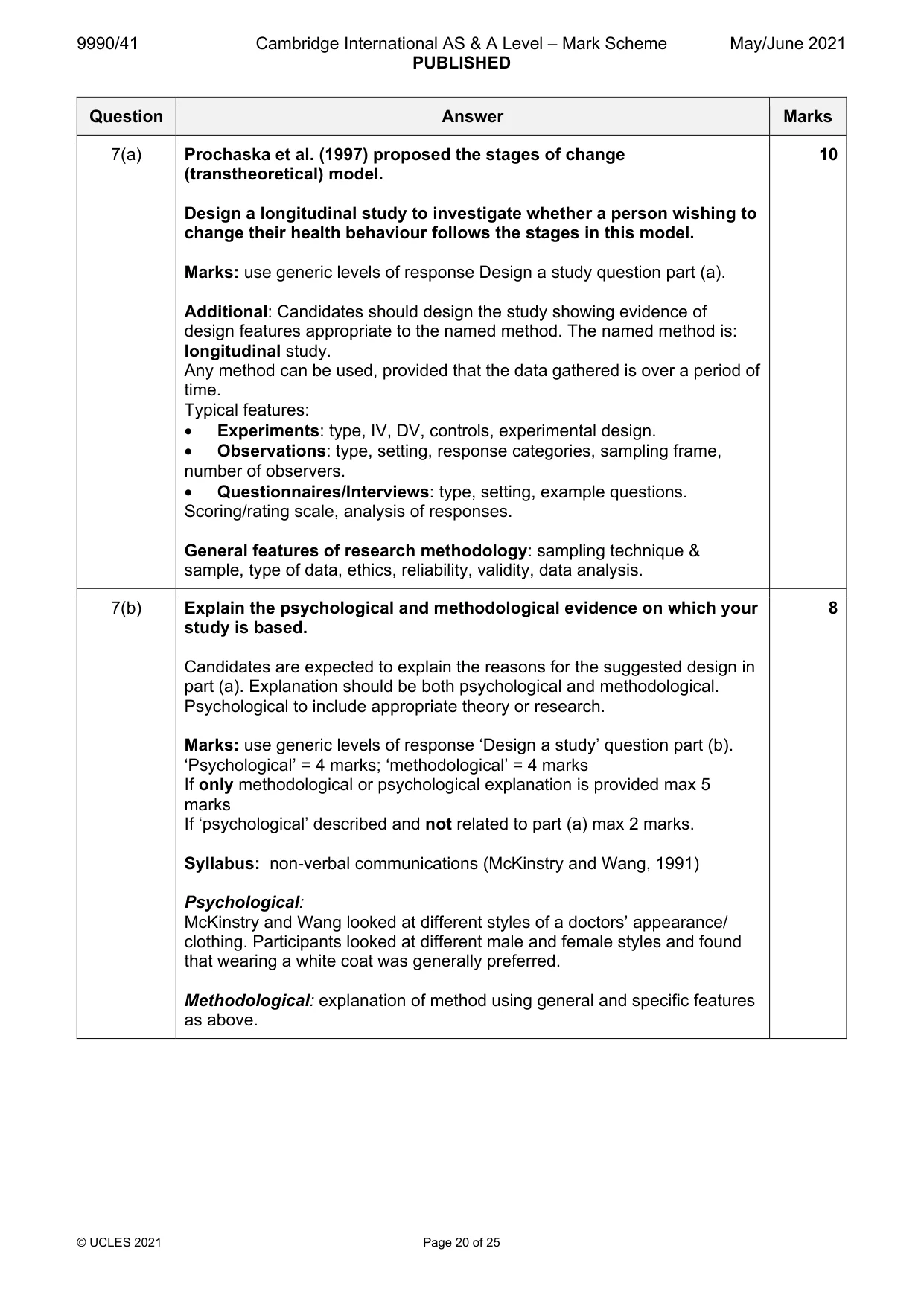 Mark scheme, page 20 of 25