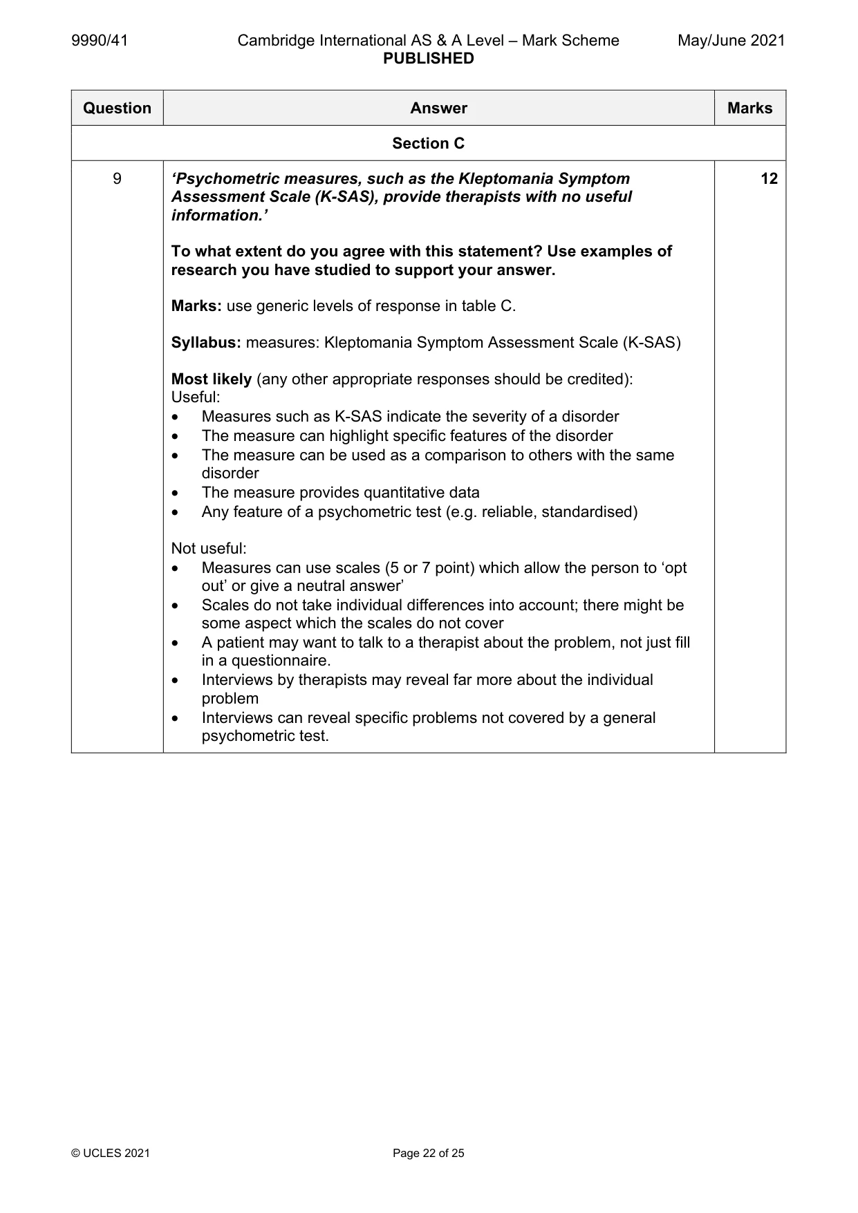 Mark scheme, page 22 of 25
