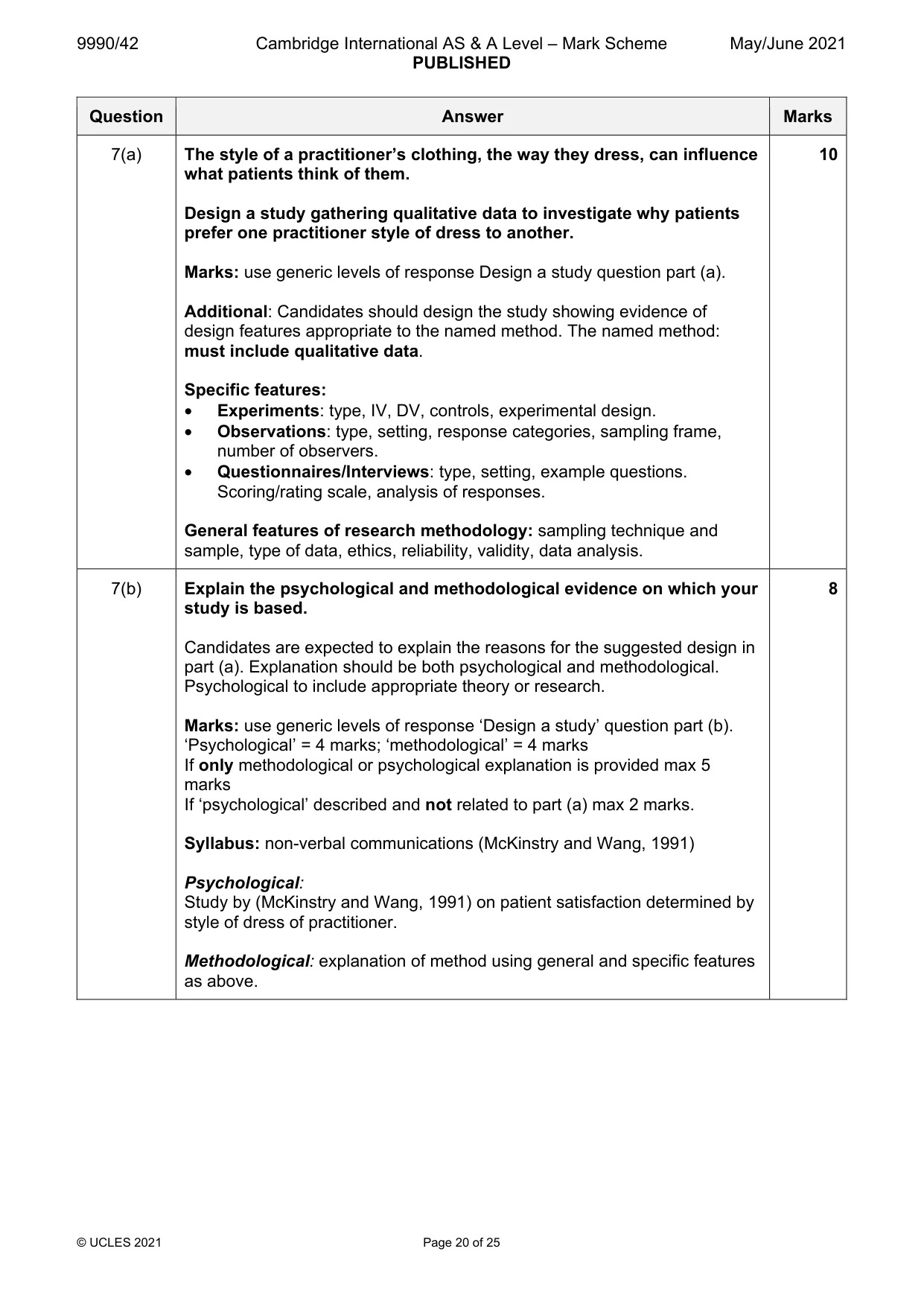 Mark scheme, page 20 of 25