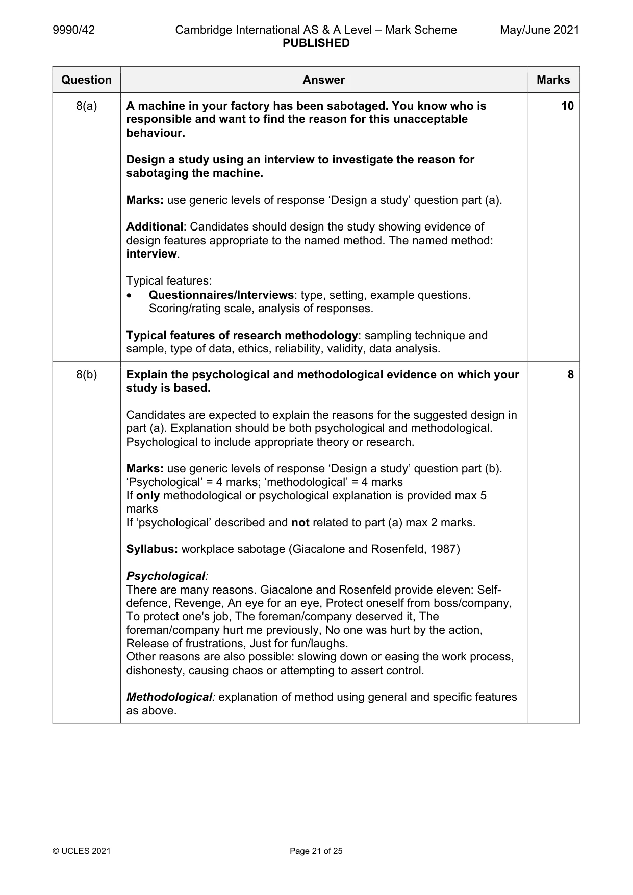 Mark scheme, page 21 of 25