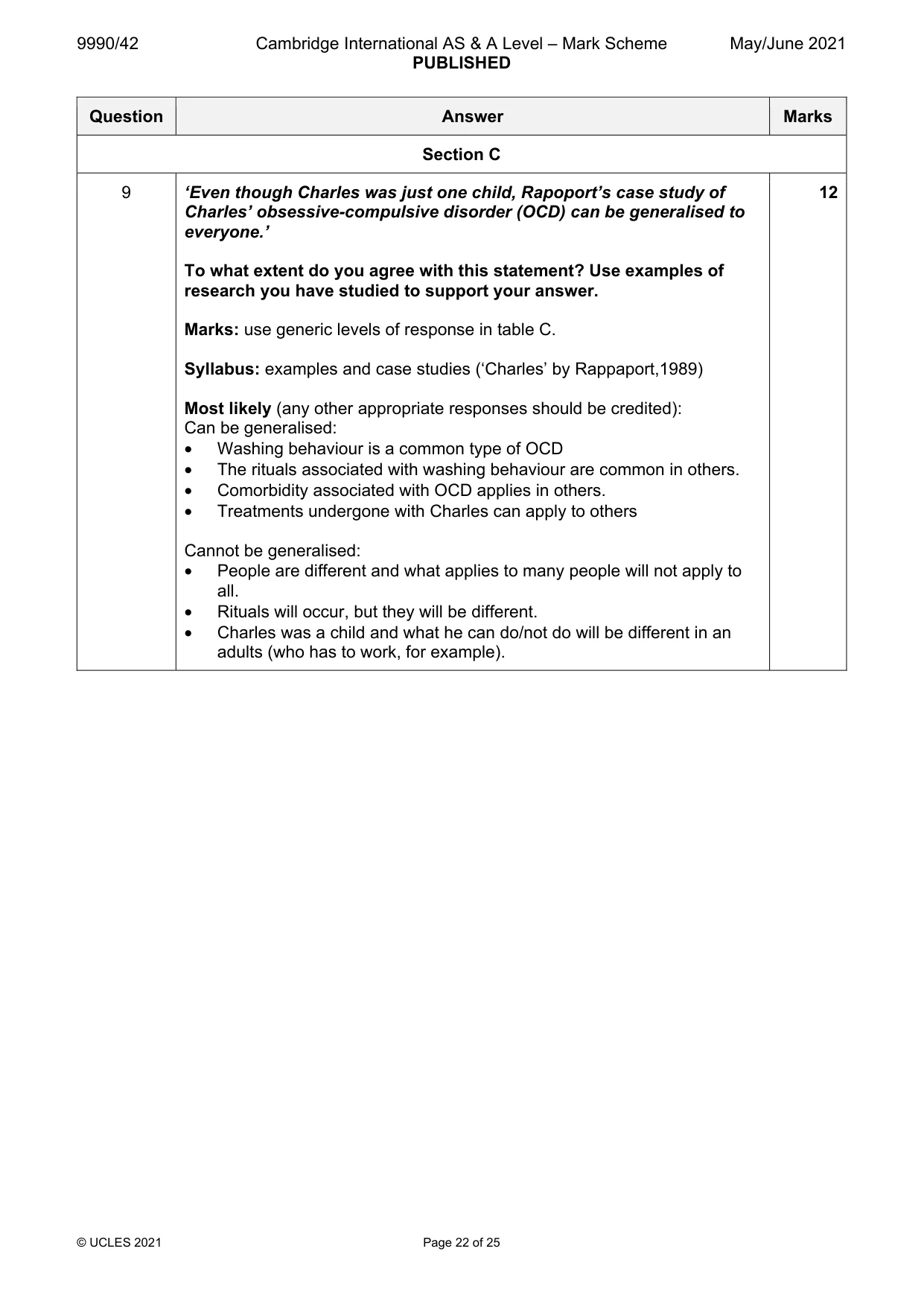 Mark scheme, page 22 of 25
