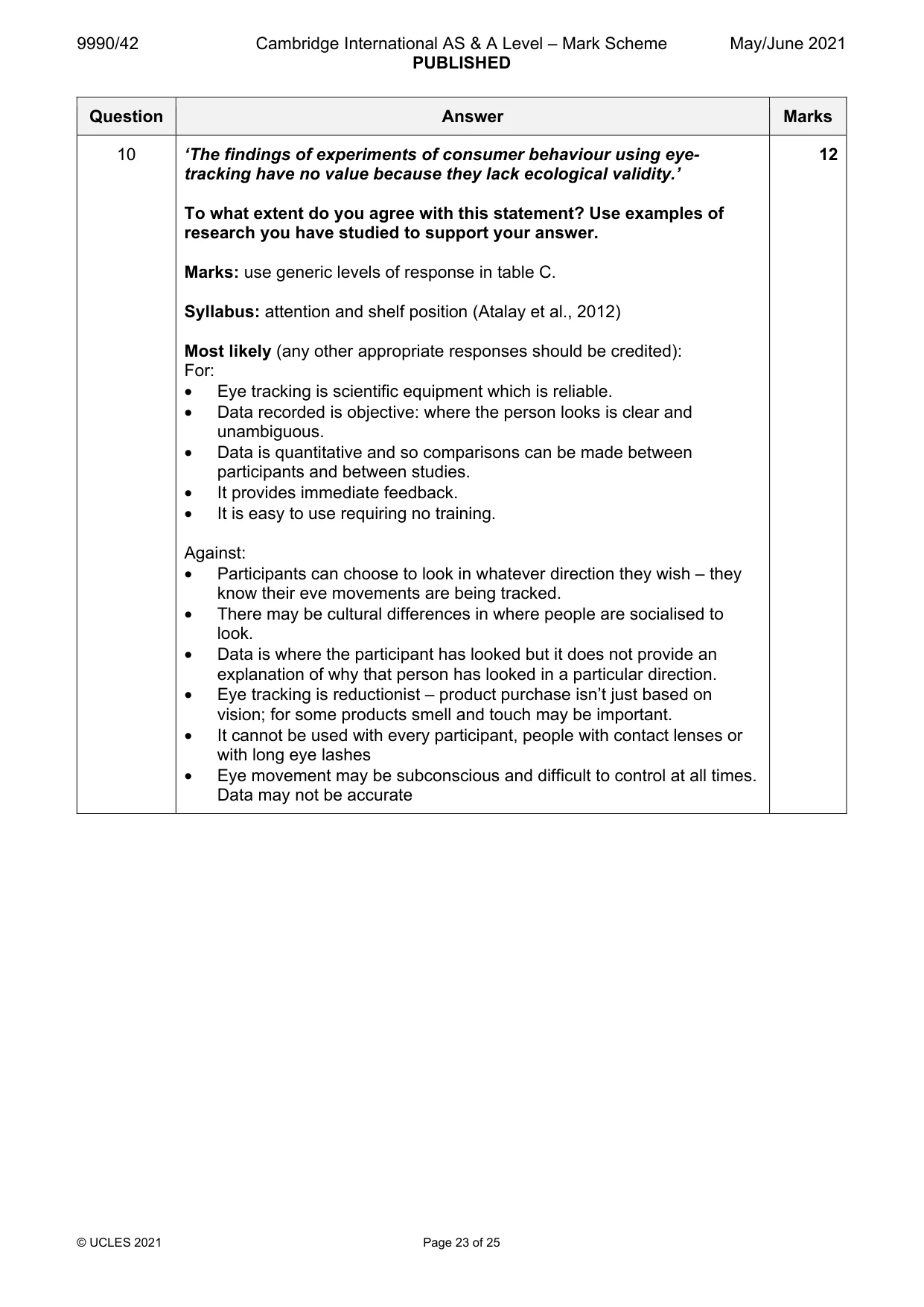Mark scheme, page 23 of 25