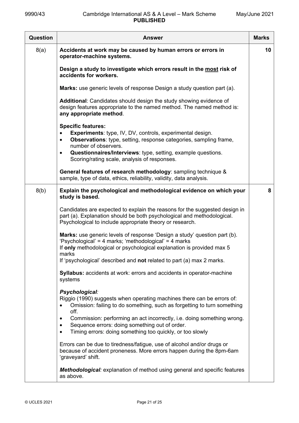 Mark scheme, page 21 of 25