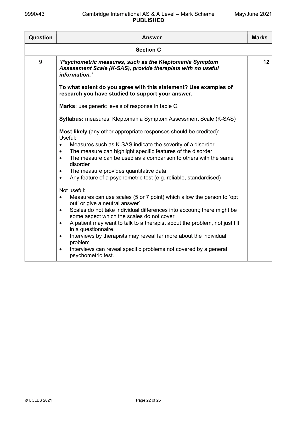 Mark scheme, page 22 of 25