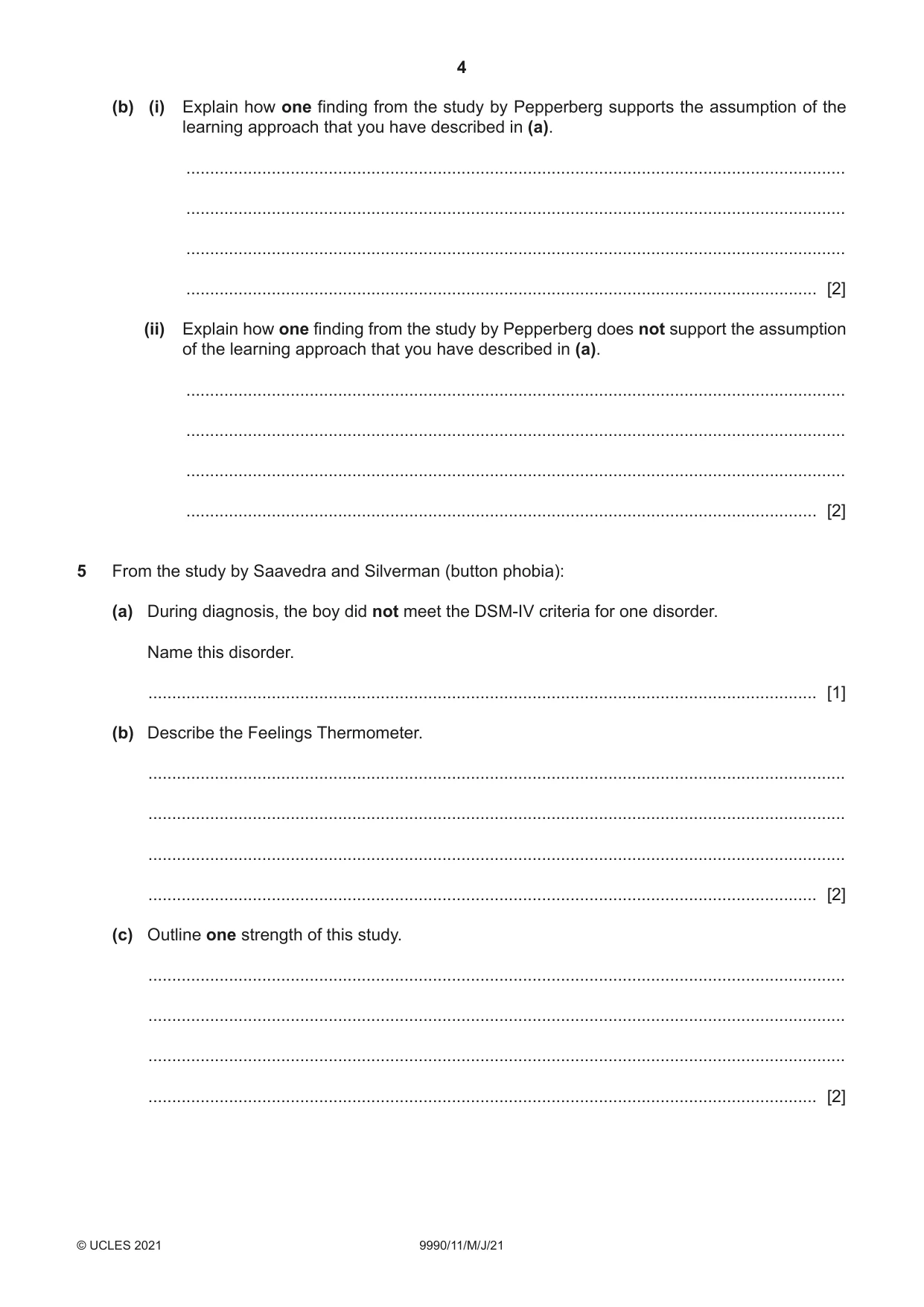 Cambridge A Level Psychology (from 2018) 9990 2021 May/June Paper 1 · Variant 1 question paper, page 4 of 8