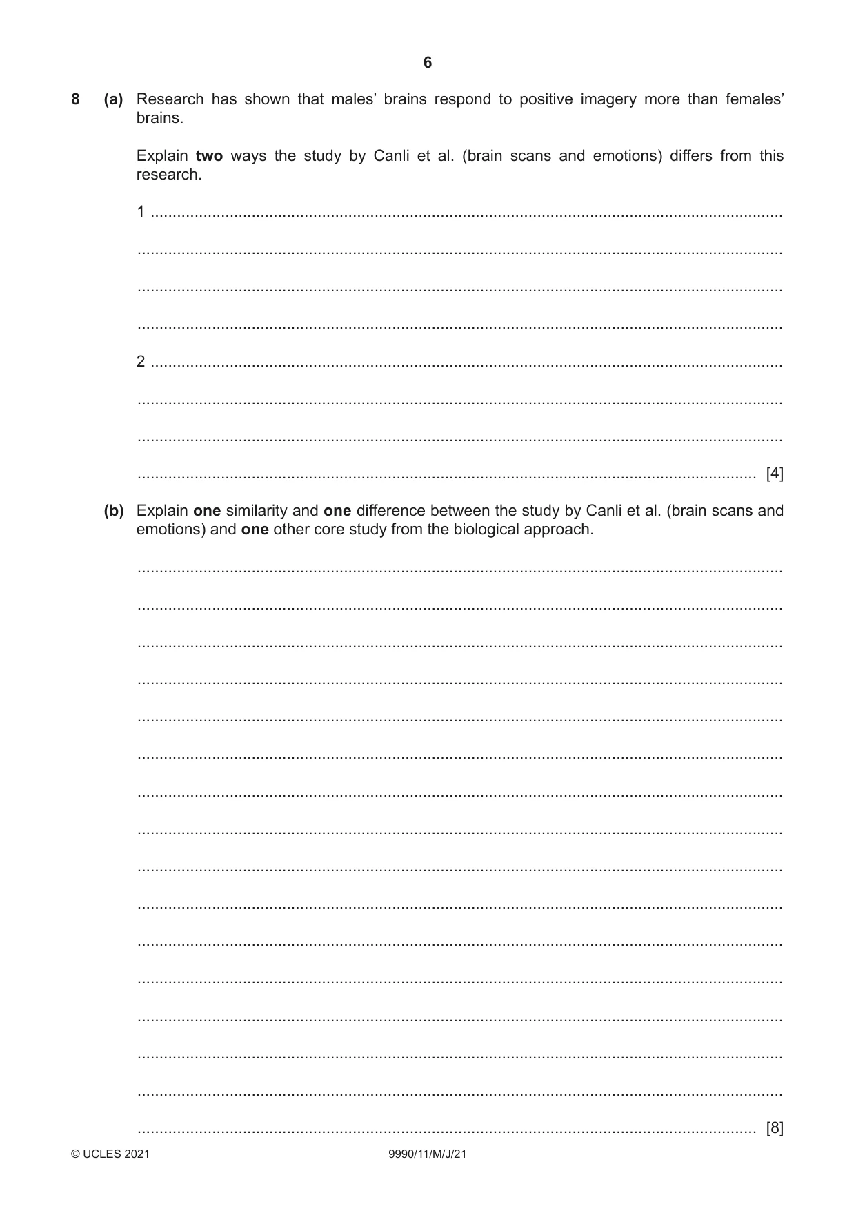 Cambridge A Level Psychology (from 2018) 9990 2021 May/June Paper 1 · Variant 1 question paper, page 6 of 8