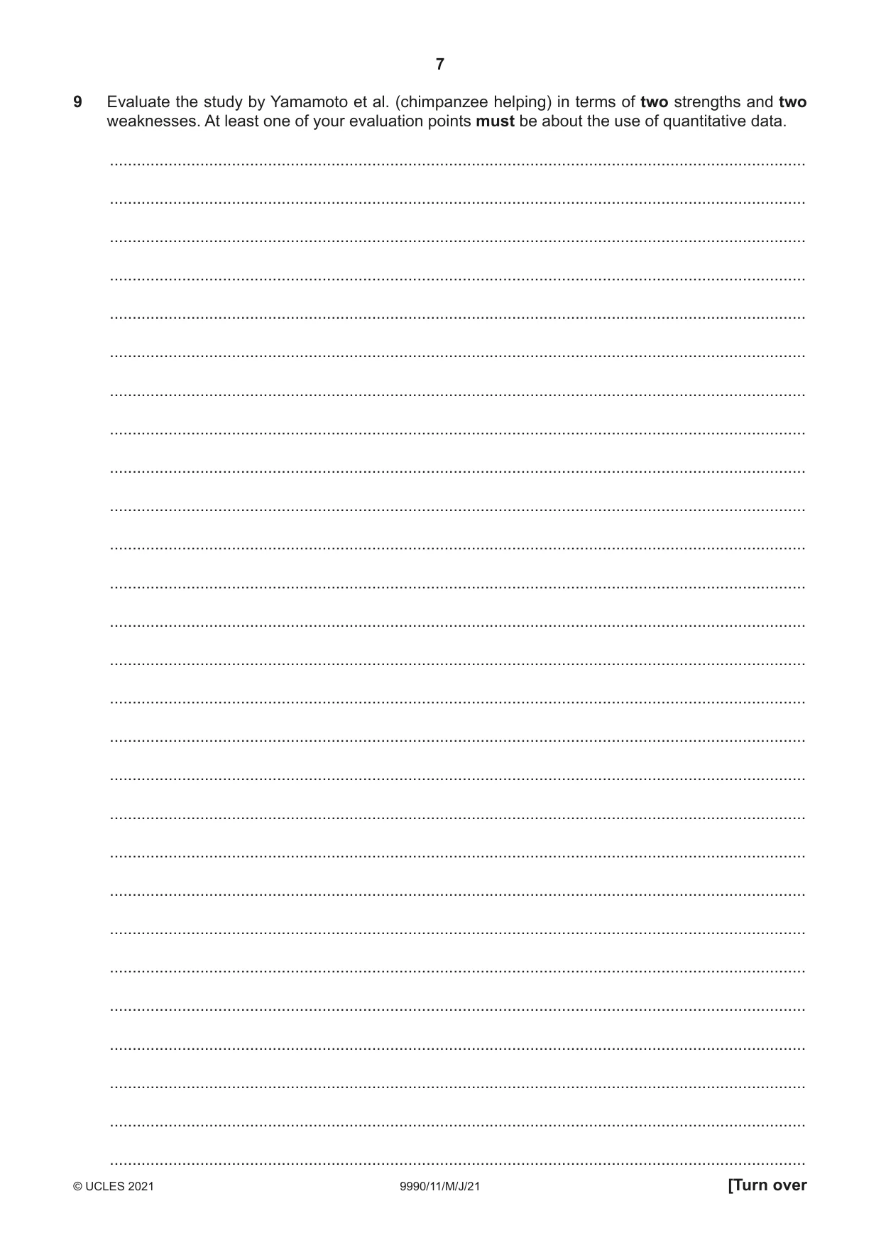 Cambridge A Level Psychology (from 2018) 9990 2021 May/June Paper 1 · Variant 1 question paper, page 7 of 8