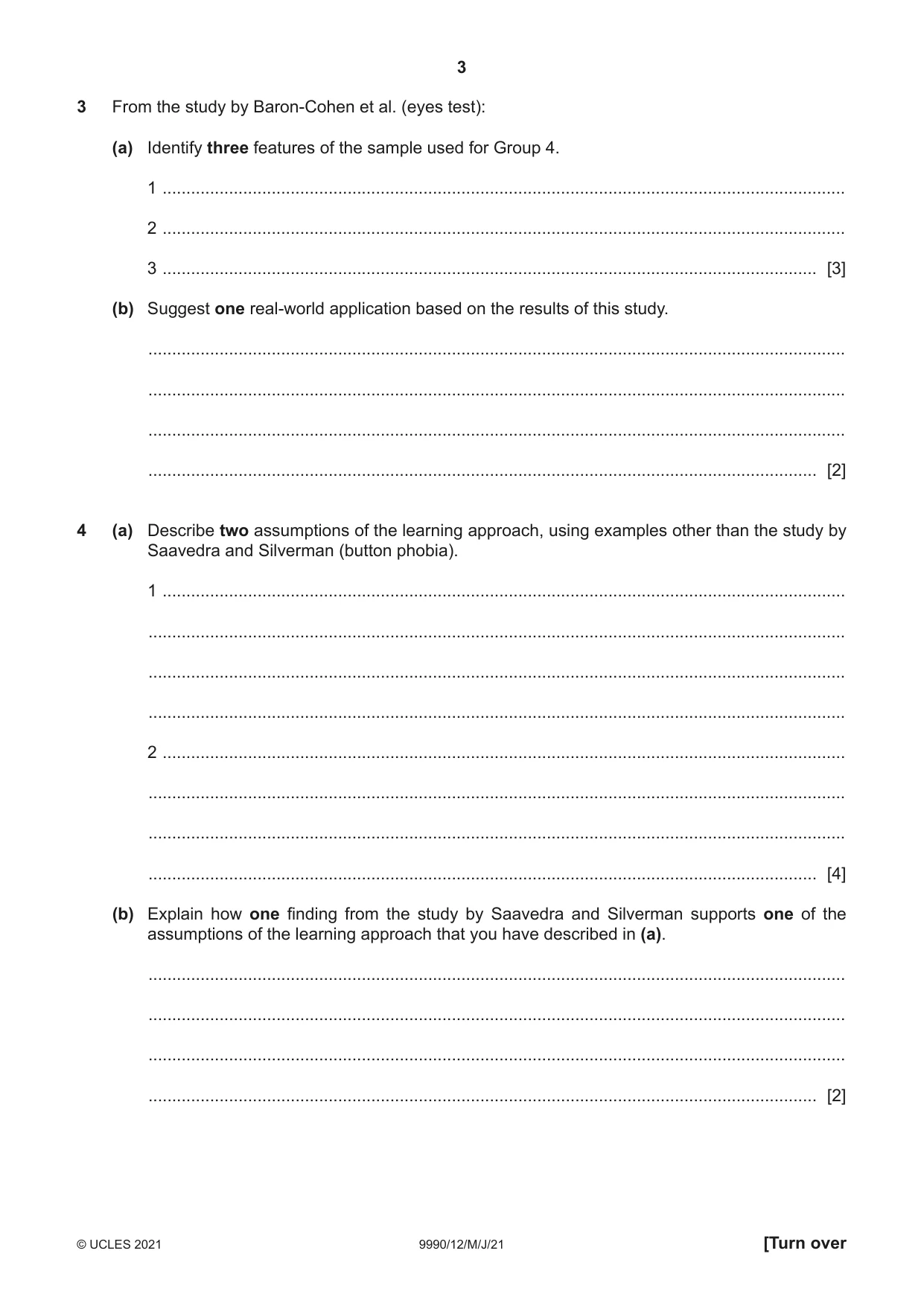 Cambridge A Level Psychology (from 2018) 9990 2021 May/June Paper 1 · Variant 2 question paper, page 3 of 8