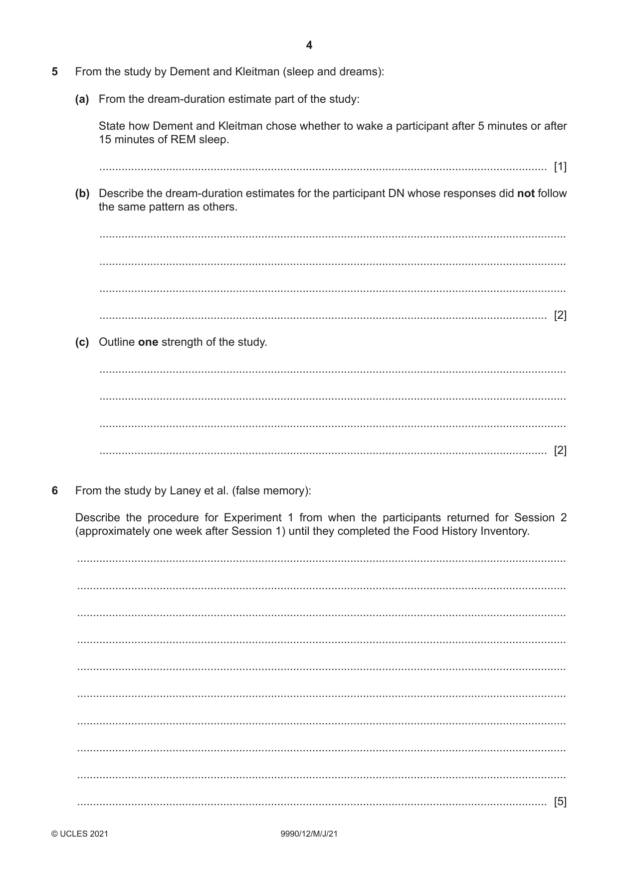 Cambridge A Level Psychology (from 2018) 9990 2021 May/June Paper 1 · Variant 2 question paper, page 4 of 8
