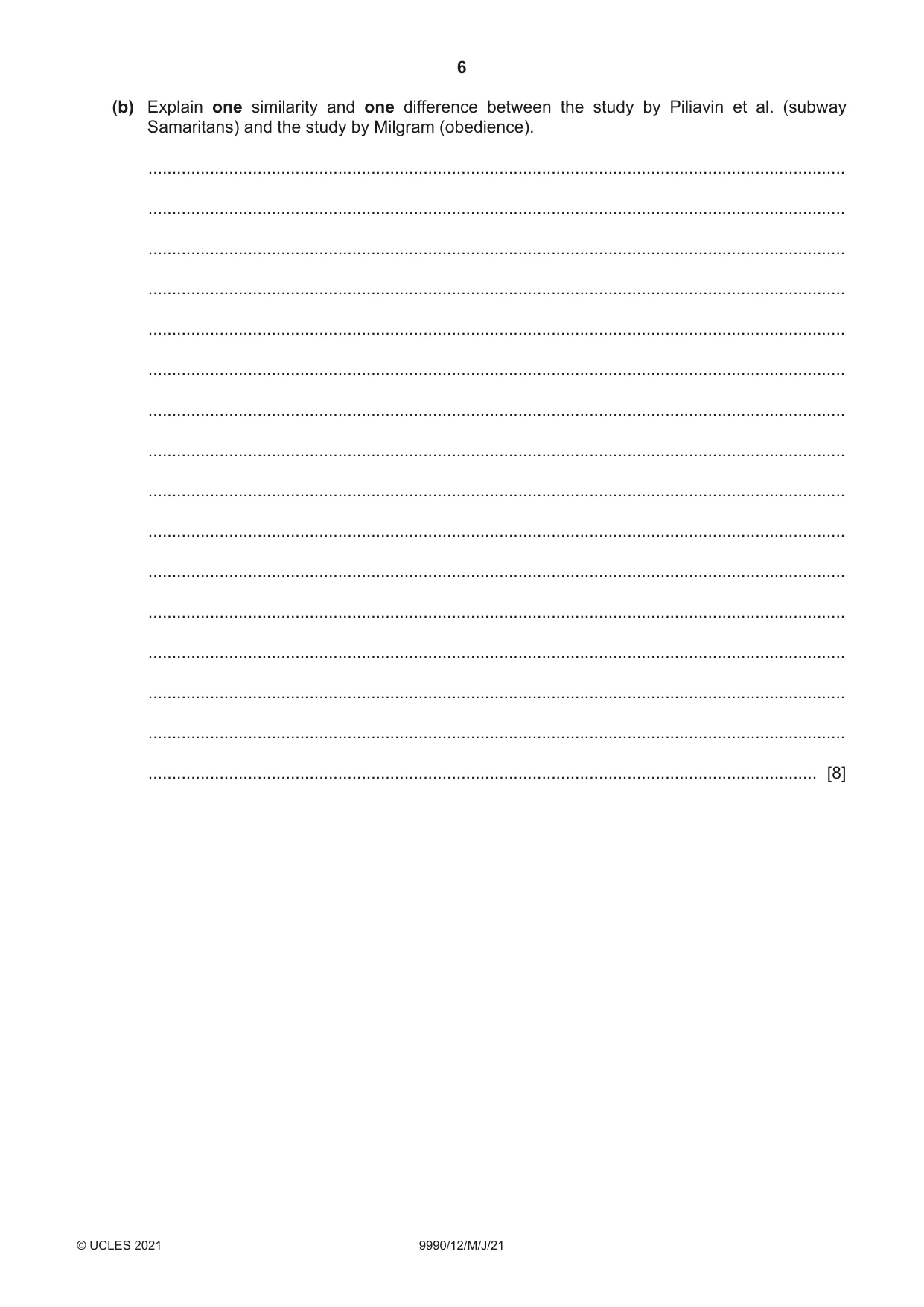 Cambridge A Level Psychology (from 2018) 9990 2021 May/June Paper 1 · Variant 2 question paper, page 6 of 8